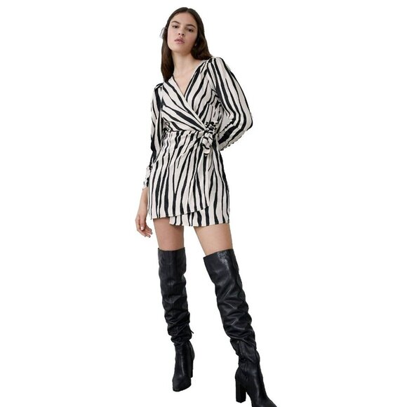 ZARA Long Sleeve Playsuit Romper Wrap Evening Party Cocktail Dress Small - Picture 1 of 12